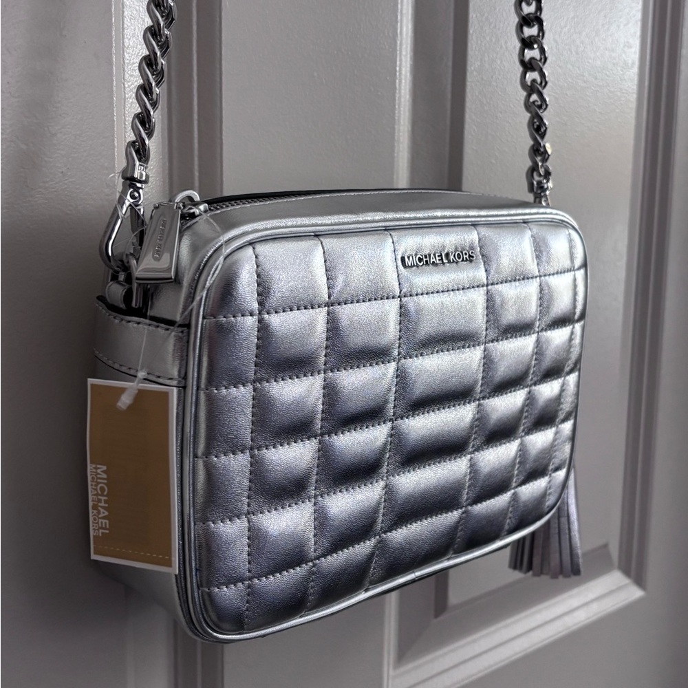 Michael Kors Metallic Silver Quilted Crossbody Bag